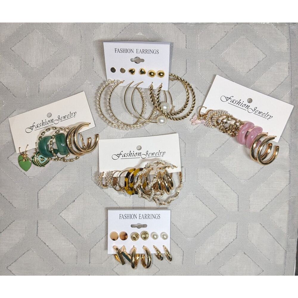 Brand New Lot of 5 Sets Fashion Earrings Hoop Clasp Stud Posts Stocking Stuffers